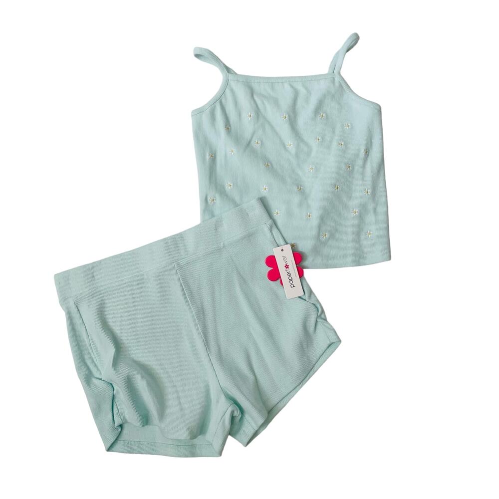 NWT Paperflower Size S (7) Daisy Rib Cropped Set in Pastel Blue